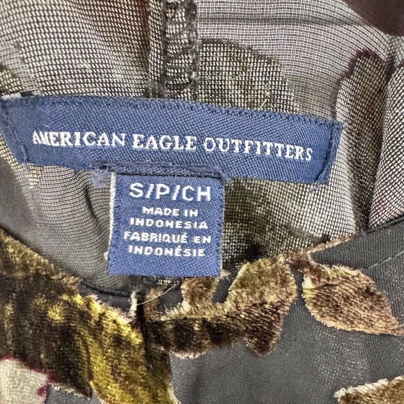 American Eagle Dress Women S Black Velvet Rose Floral Burn Out Slip V-Neck Sheer - Picture 2 of 13